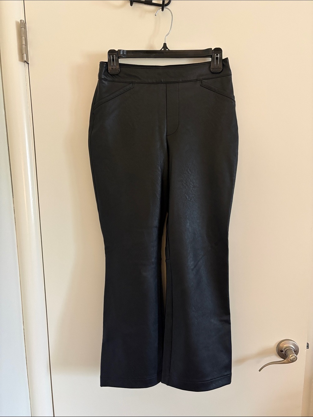 SPANX Leather-Like Cropped Kick Flare Pant in Luxe Black